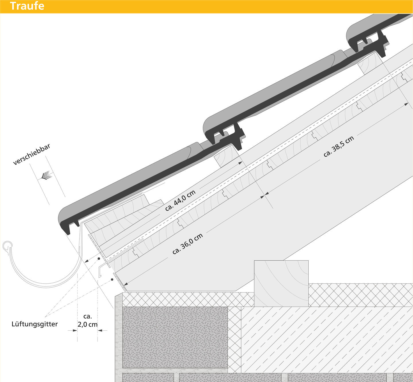 ERLUS Technische Zeichnung Großfalzziegel XXL® - Traufe | © ERLUS AG 2018