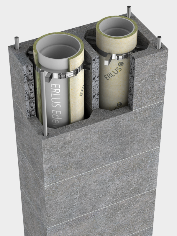 SL, ERLUS LAF-Premiumschornstein Geschosshoch, zweizügig - mit biegesteifer Verbindung - Rendering | © ERLUS 2018